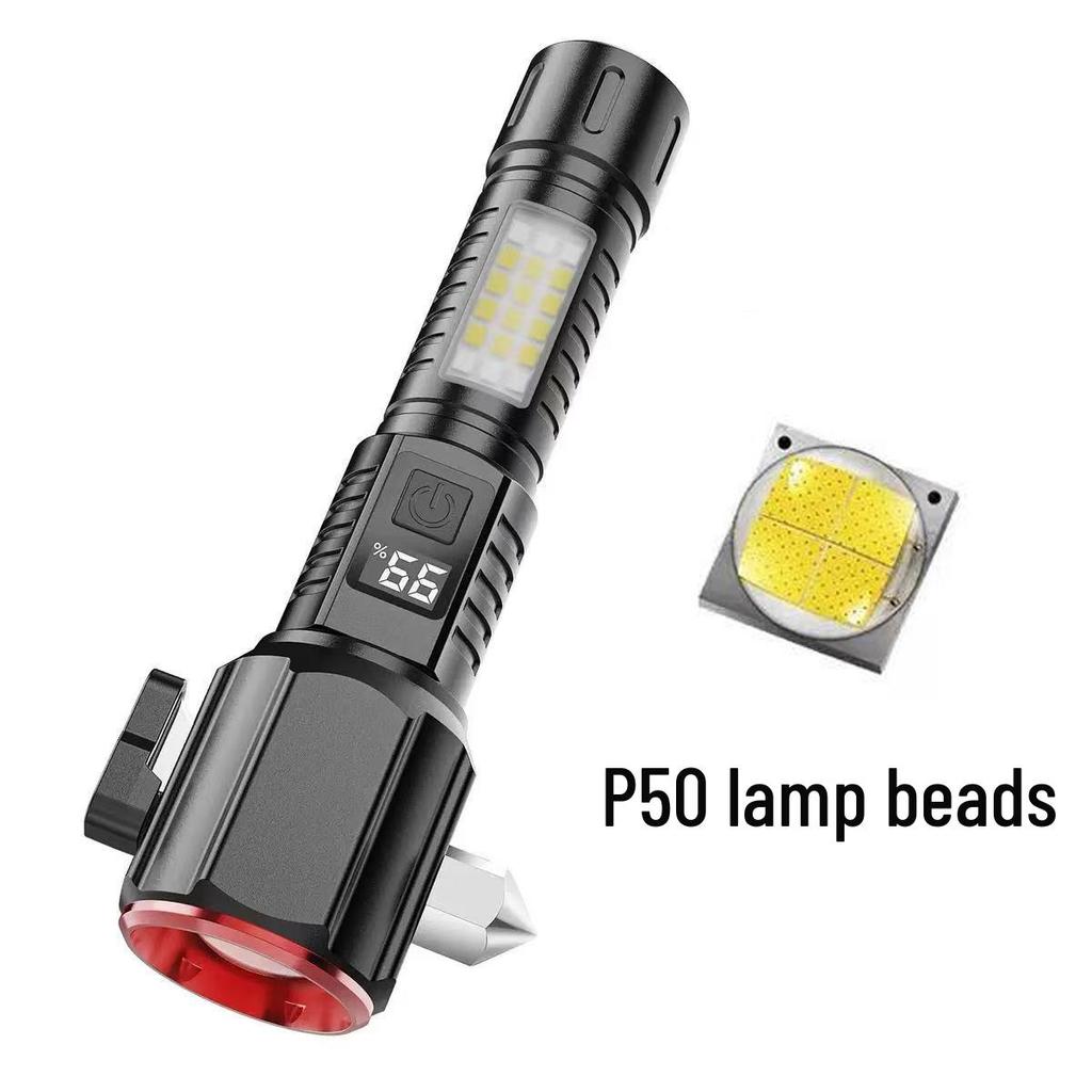Portable Multi-Functional Safety Hammer with Strong Flashlight for Car and Outdoor Emergencies