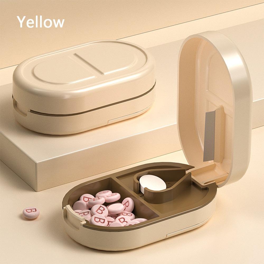 

New Small Pill Cutter Portable 2 In 1 Pill Splitter Dustproof Tablet Crusher Small or Large Pills жёлтый