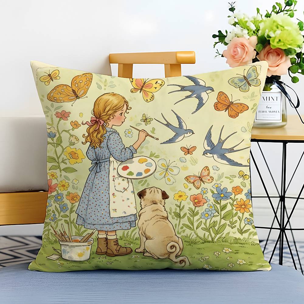 Art Sarah Kay Fille S-Swing-MT Housse de Coussin Imprimée Polaire Brossée Oreiller Toucher Peau de Bébé Colorant Écologique Sublimation