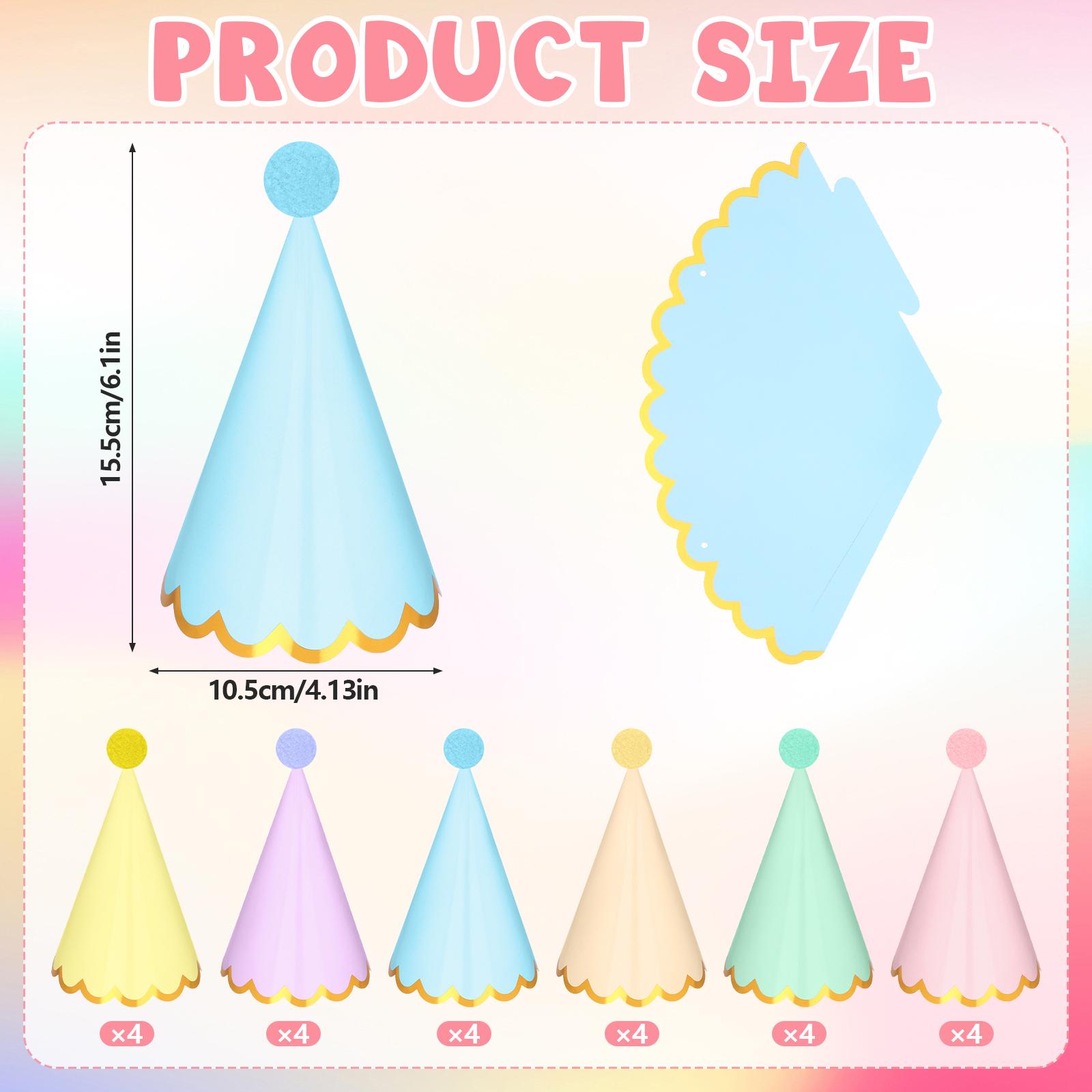 24 Pcs Pastel Party Hats For Kids And Adults, Party Supplies For Party Decorations, Party Headwear For Birthday|Celebration|Part A
