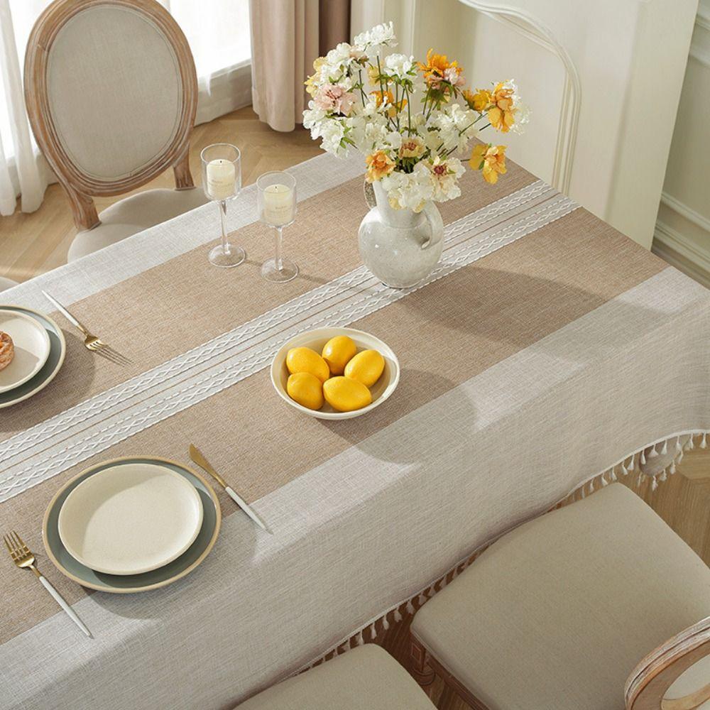 Tassel Edge Interweaving Grid Tablecloth Rectangular French Rustic Coffee Table Mat Washable Dust Cover Holiday Decoration Cloth
