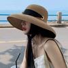 GEMVIE Elegante Cappello di Paglia a Tesa Larga da Donna Cappelli da Sole in Carta per Spiaggia Estiva con Lunga Nastro Nero