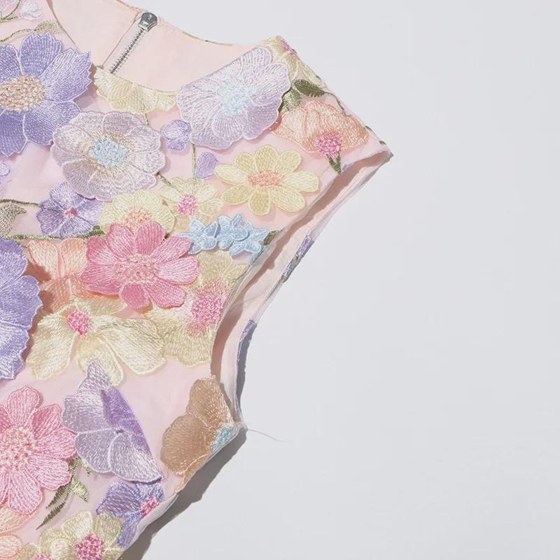 2025 Spring Retro Pastoral Embroidered Floral Sleeveless Top and High-Waist Skirt Set