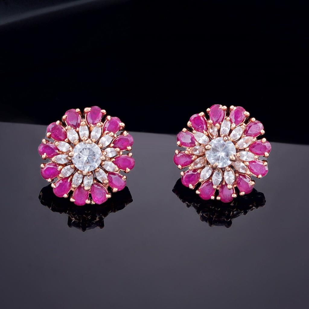 Дизайнерские женские серьги-гвоздики Estele с покрытием из розового золота и сверкающим цветком CZ