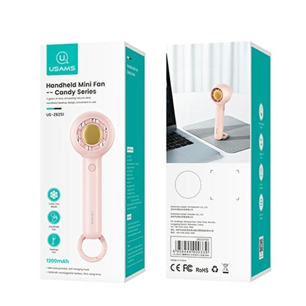Usams Wiatrak Ręczny Mini 1200Mah Candyseries Różowy/Pink Zb251Fs02 (Us-Zb251)