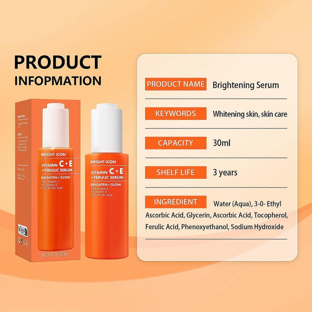 1-5x geeignet für SKIN Bright Icon Vitamin C + E + Ferulasäure Serum, Aufhellendes & Beruhigendes Gesichtsserum, Hilft, den Hautton auszugleichen, Vegan & Tierversuchsfrei
