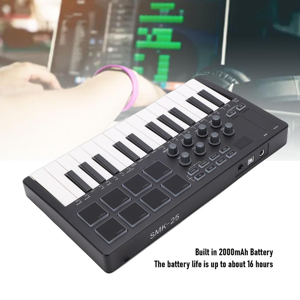TOPINCN MIDI Keyboard Bluetooth 8 RGB Music Beginner to Black 25-Key Controller, Enabled, Wireless, Pads, Multi-DAW Compatible, Production,
