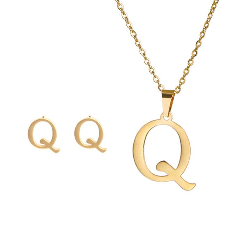 Fashion Stainless Steel A-Z Alphabet Initial Necklace 26 English Letter Earrings Necklace For Women Set Personalize Jewelry Gift CLE