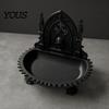 Dark Niche Desk Decor Church Carving Design Storage Box, Matte Black Desktop Organizer for Rings Gothic Home Ornament Bracelets Goth Decor, Style Tray