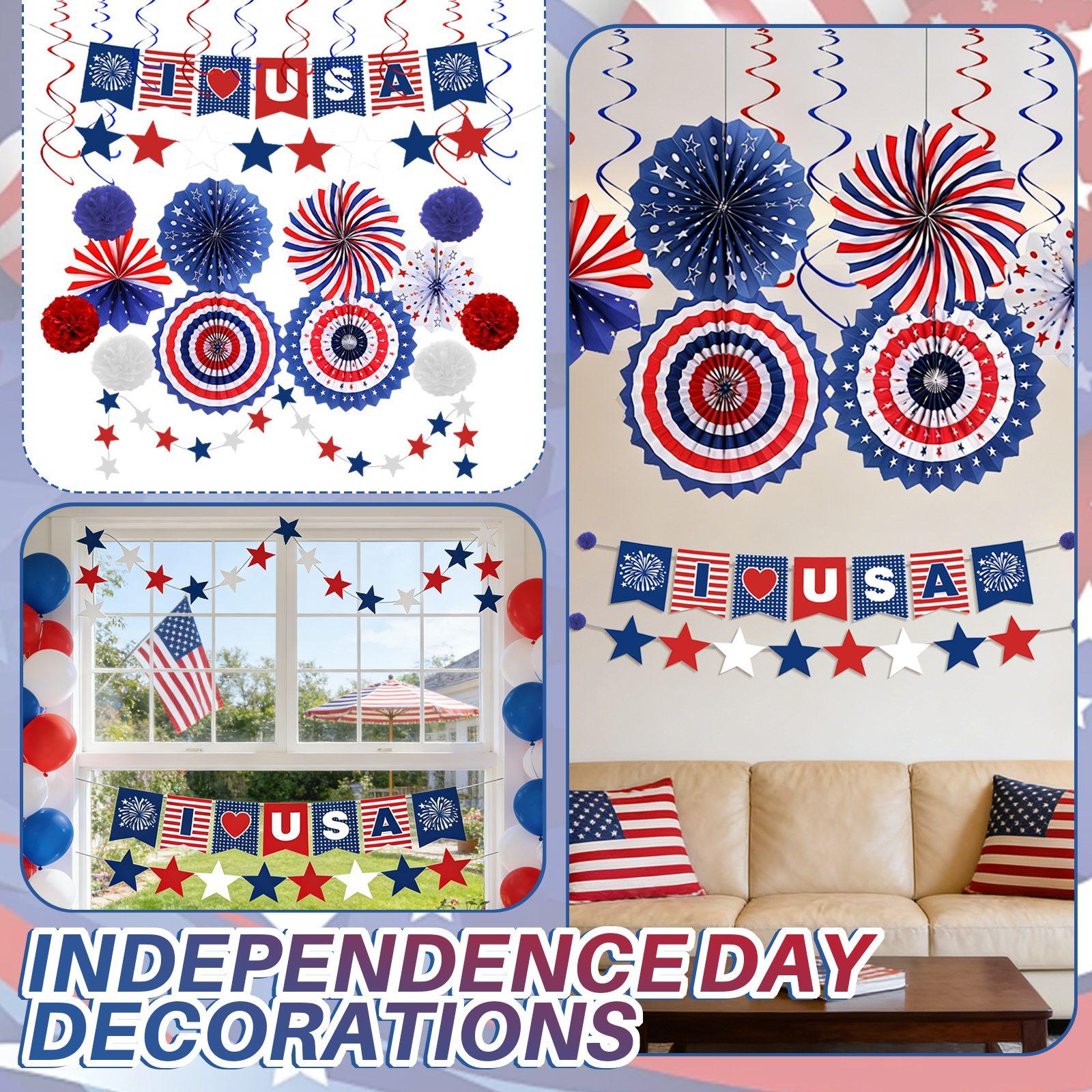 

American Independence Day Decoration Set Party Decoration Paper Fan Flower Set One Size