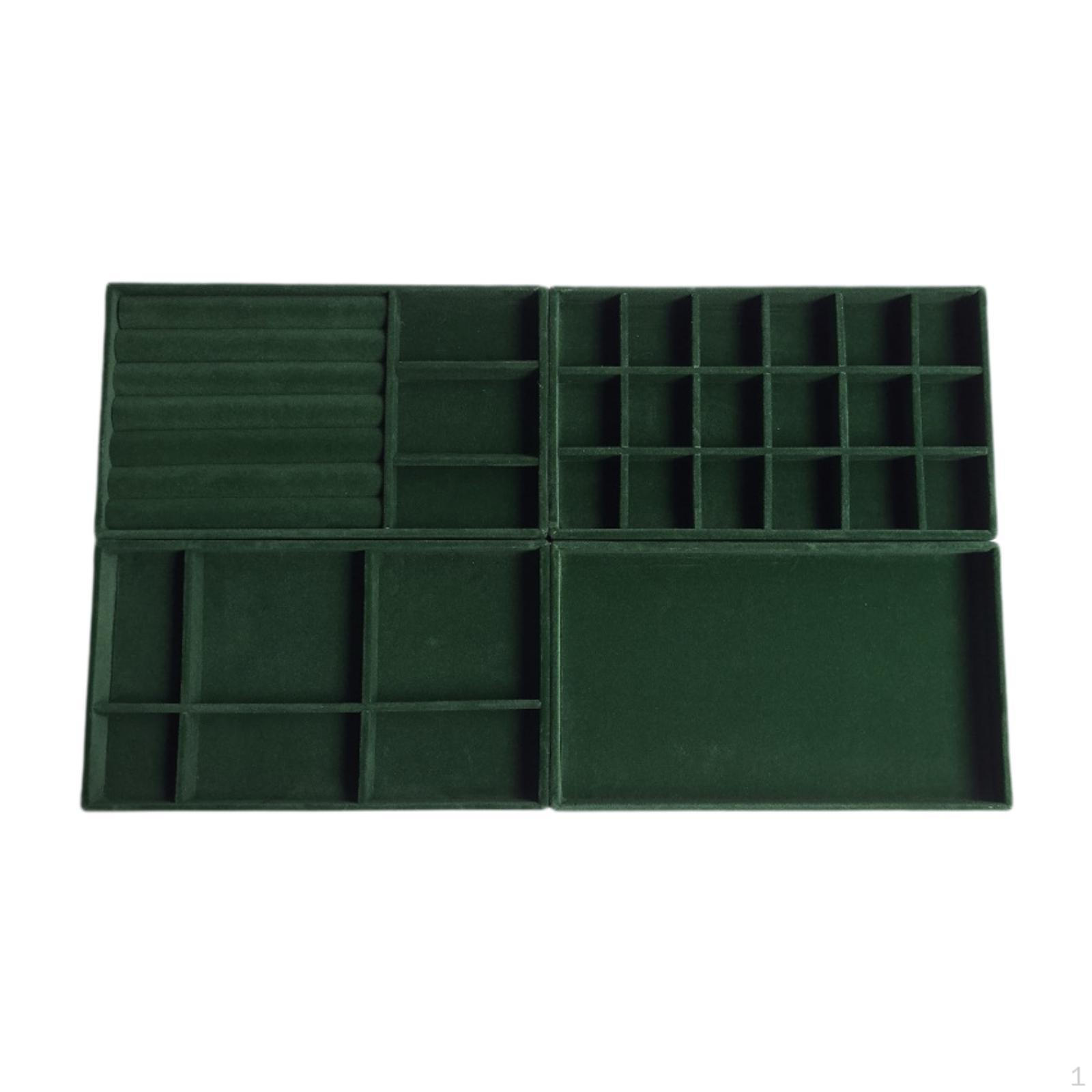 

4 шт. лотки для украшений Зеленый бархат для шкафа комода витрины ящиков штабелируемый органайзер