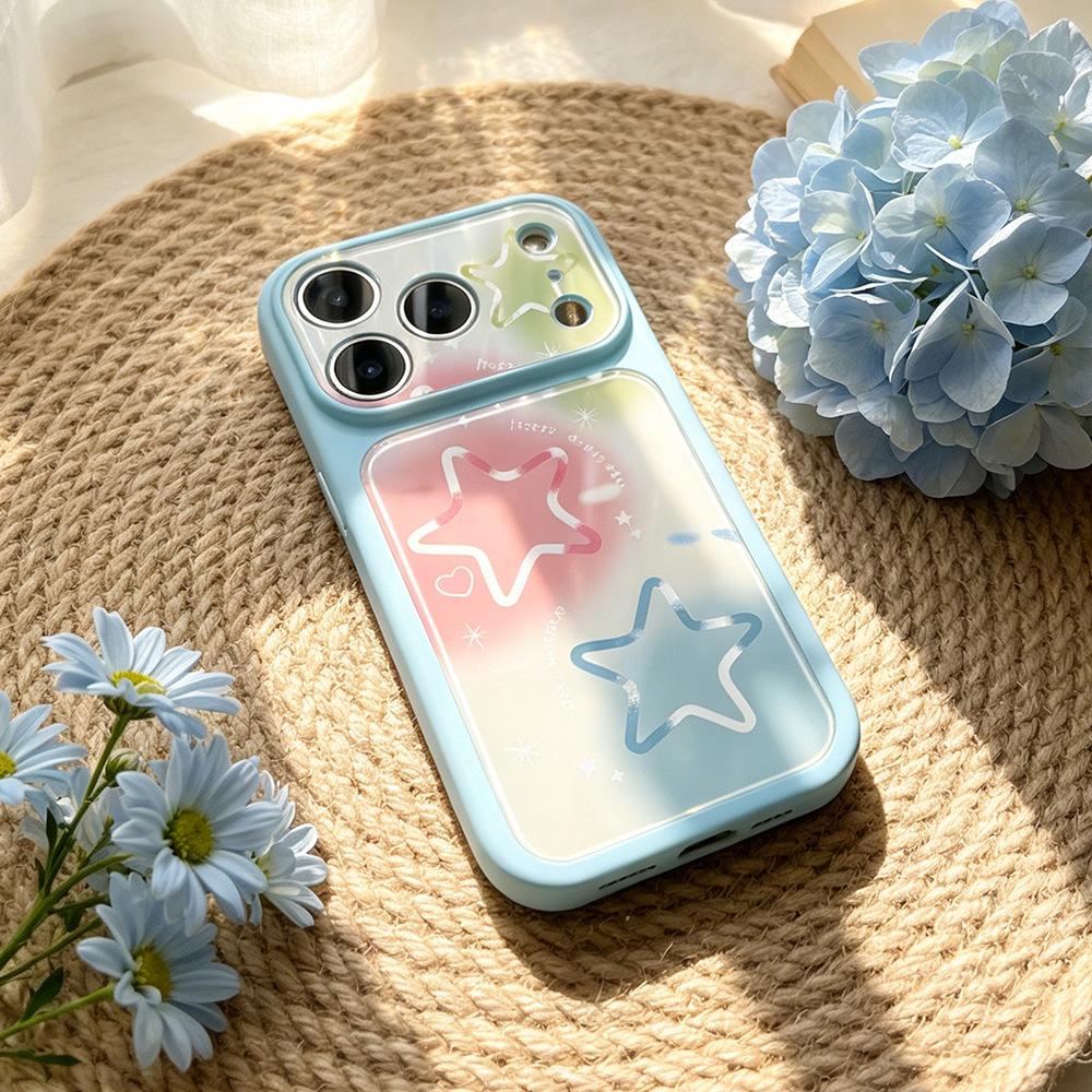 Ins Colored Stars Apply To Apple 16Pro Silicone Imitation Glass iPhone17 Protective Case 15 Mobile Phone Case 17pm