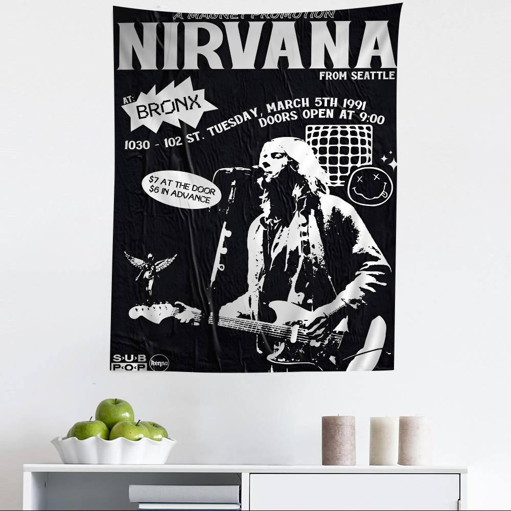 

Nirvana Band rock band large printed tapestry art music enthusiast home decoration science fiction home decoration 74x94cm(29x37in)