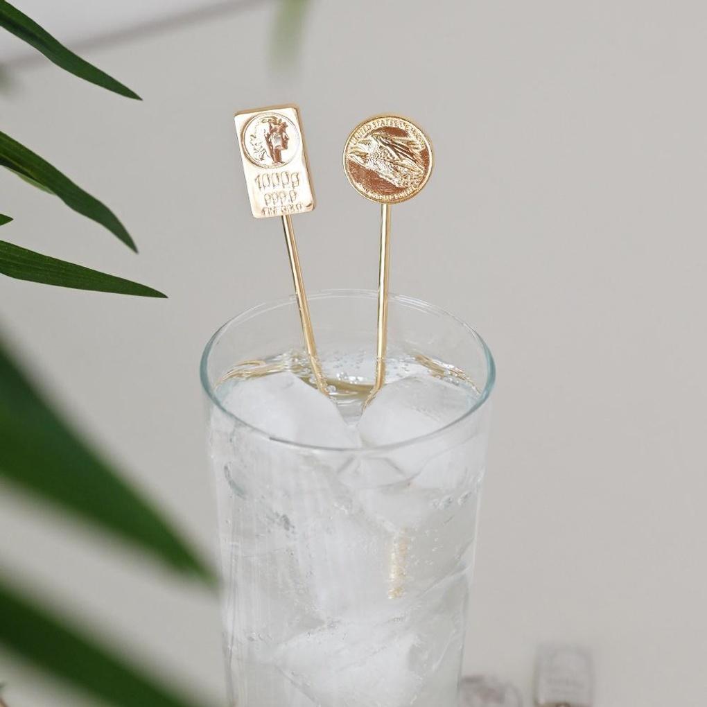 Vintage Goldmünze Goldbarren Edelstahl Muddler Kaffeelöffel
