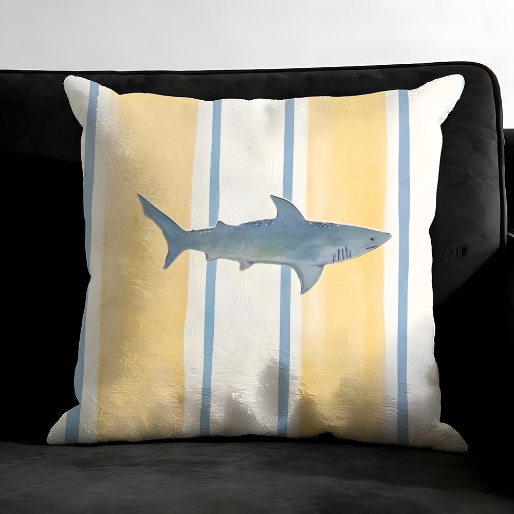 Ocean Life Theme Striped Cushion Cover Pillowcase Ultra Soft Skin Friendly Fabric Cloud Like Comfort & Concealed Zipper