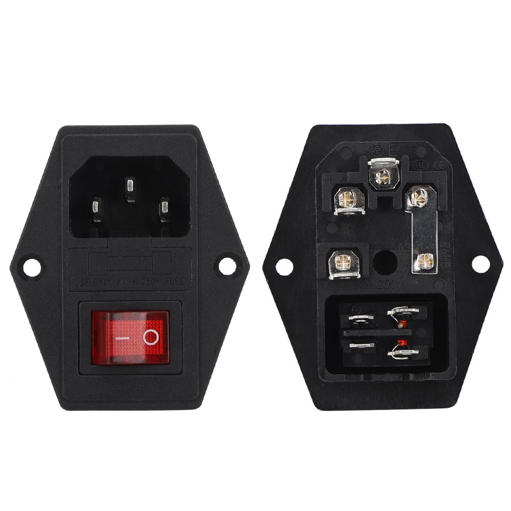 3Pcs AC Power Socket Switch 4 Pin with Light Built In Fuse 3D Printer Accessories