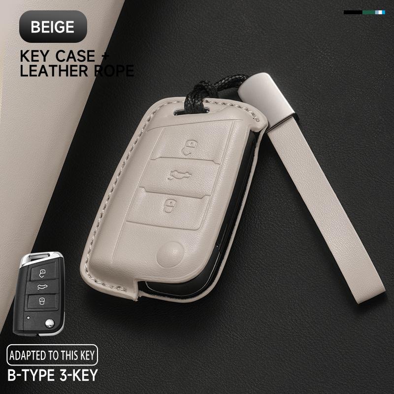 Leather Car Key Cover Case Protection Shell Keychainfor Vw Volkswagen Gti Golf 7 Mk2 Mk7 Polo Tiguan T-Cross T-Roc Touran