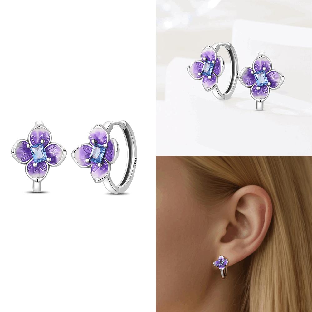 

Серьги-кольца из серебра 925 пробы с фиолетовыми гортензиями для женщин, романтичный цветочный аксессуар, подарок на День святого Валентина, набор украшений