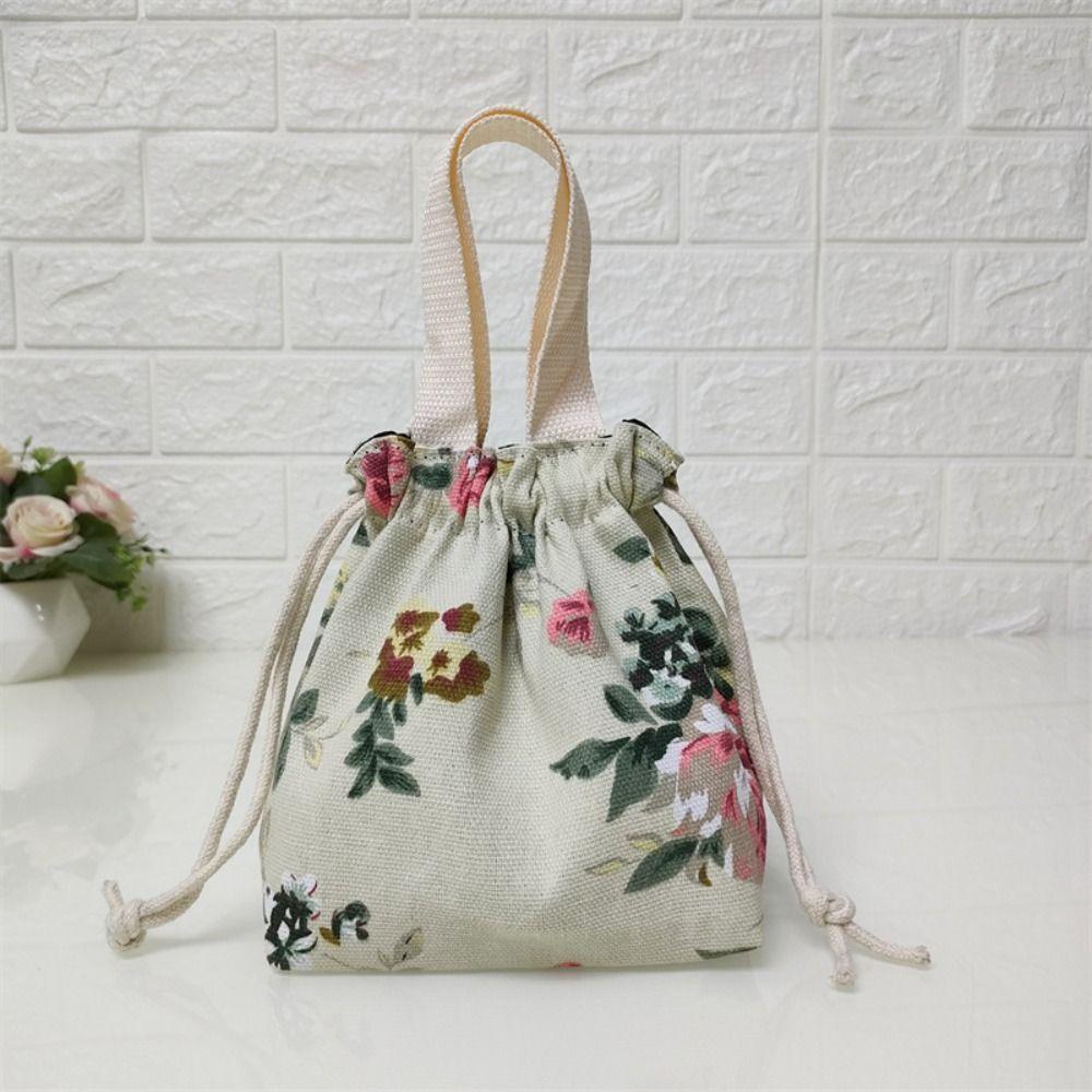 Women Handmade Drawstring Handbag Elegant Ethnic Style Printed Cosmetic Bag Top Handle National Style Purse Bag