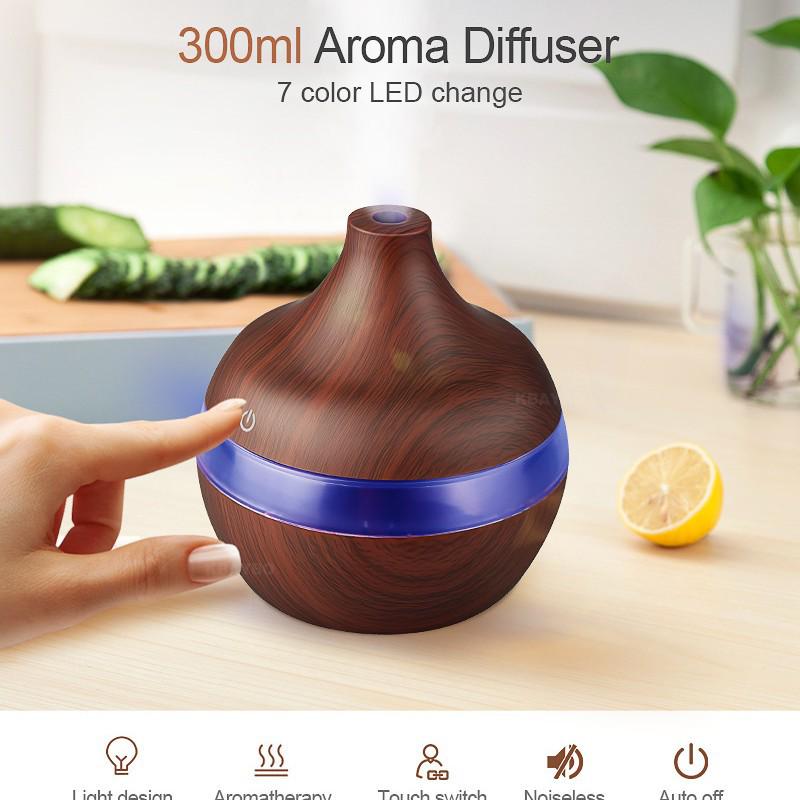 300ml USB Aroma Diffuser and Humidifier with Wood Grain Design and Silent Operation