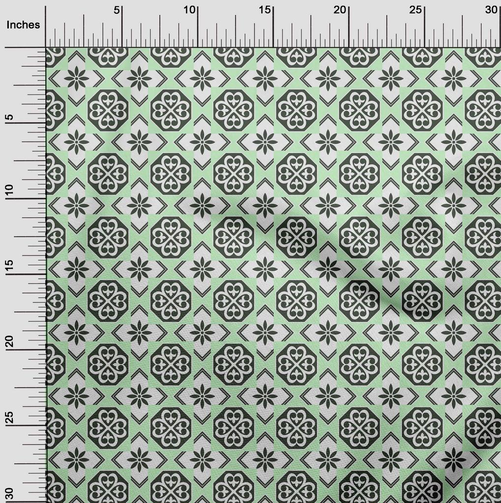 oneOone Cotton Flex Arctic Blue Fabric Floral & Tiles Moroccan Sewing Craft Projects Fabric Prints By Meter 40 Inch