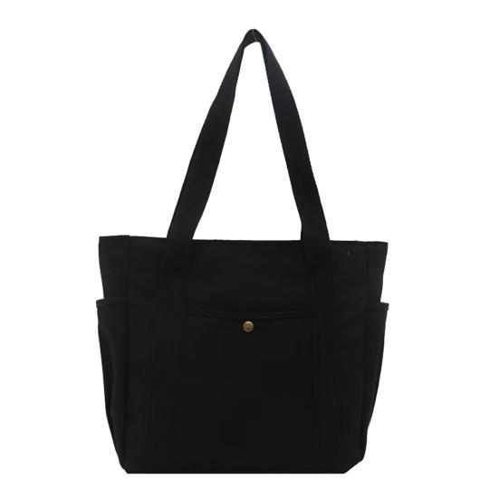 Women Canvas Shoulder Bag Heavy Duty Work Tote with Side Pockets Zip Closure Handbag for Travel Shopping Commuting Gym