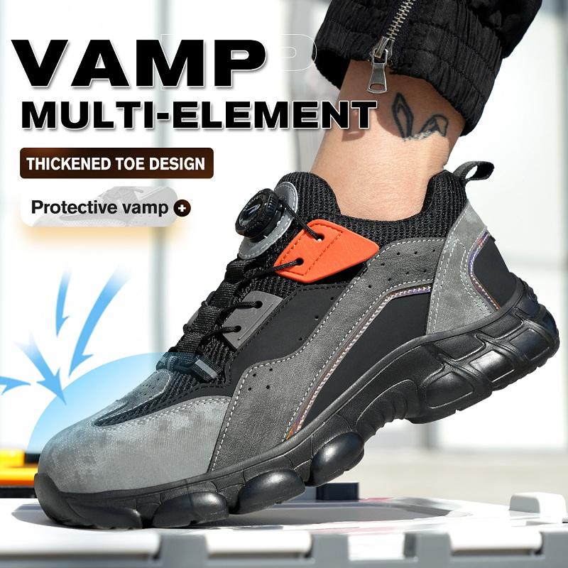 Rotating Buttons Men Boots Breathable Work Sneakers Men Safety Shoes Puncture-Proof Indestructible Shoes Non-slip Security Shoes
