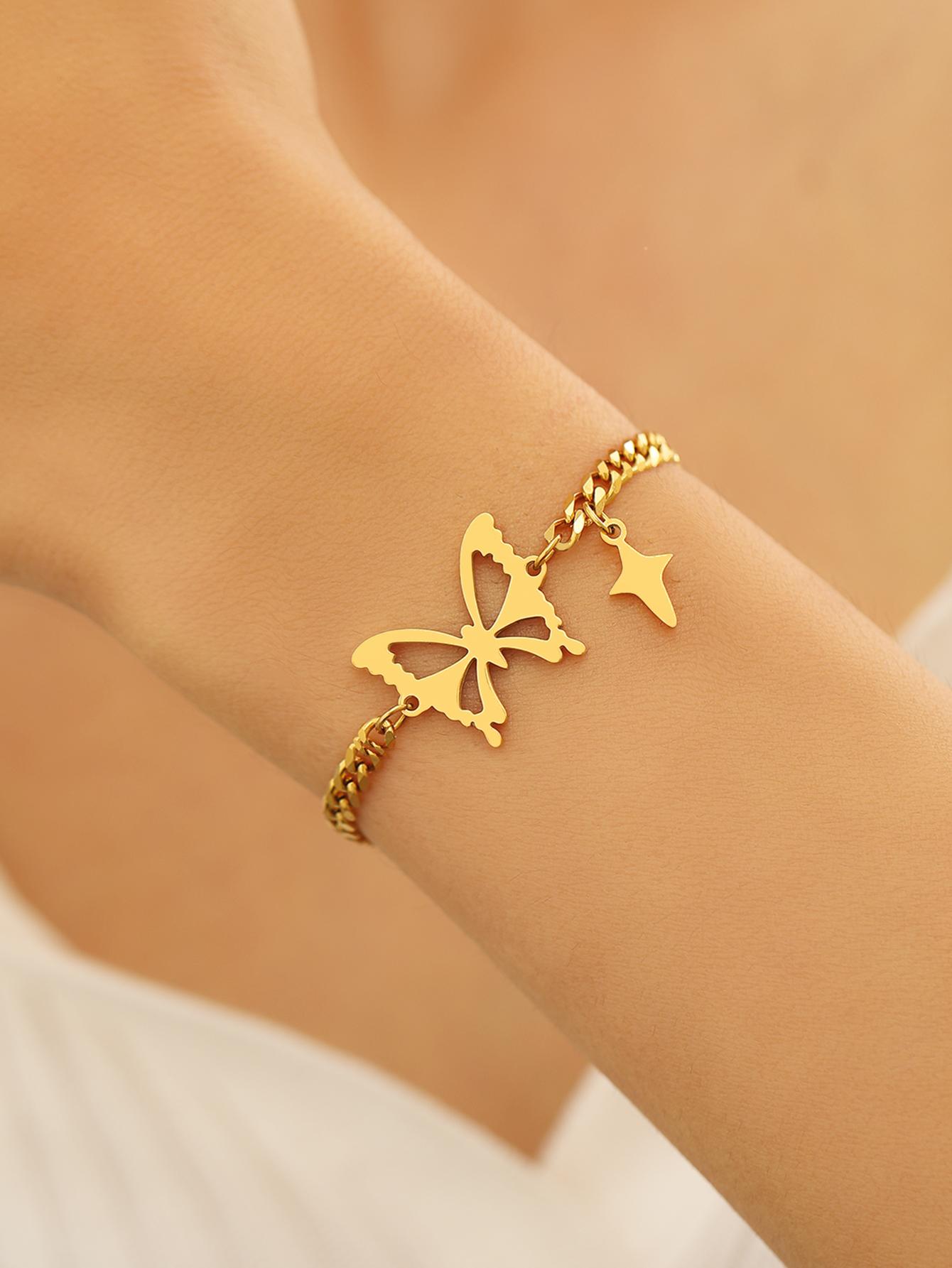 

Браслеты из нержавеющей стали, элегантный изысканный полый кулон-бабочка, подвесная цепочка, модный браслет для женщин, ювелирные изделия, лучшие подарки