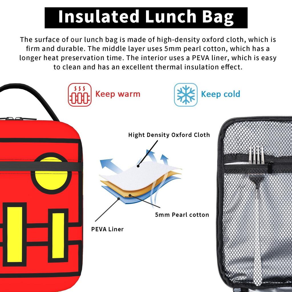 Geometry Cube Game Thermal Insulated Lunch Bag for Travel  Portable Food Bag Container Men Women Cooler Thermal Lunch Box