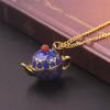 Enamel Teapot Pendant Necklace with Cartoon Design