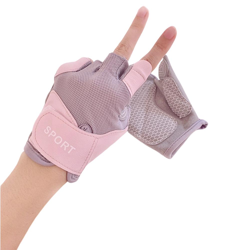 1Pair Women's Half Finger Fitness Gloves Anti-slip Wear-resistant Shock Absorption Workout Gloves for Kettlebell Training Yoga Cycling