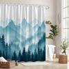 1 Realistischer Berglandschaft Duschvorhang - Kiefern, neblig blaue Berge Design, Polyestergewebe, maschinenwaschbar