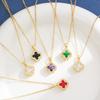 Multi-Color Four-Leaf Clover Pendant Necklace - Titanium Steel, Full Diamond Clavicle Chain for Women