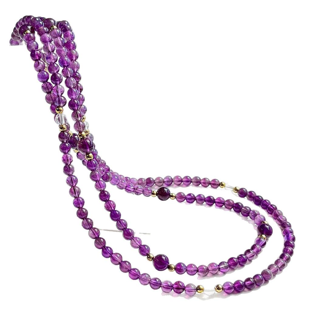 4Mm Autumn And Winter Natural Royal Amethyst Design Sense Multi-Layer Necklace Sweater Chain