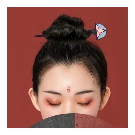 TAN MUJIANG Wooden Hairpin, Lacquerware Hair Stick, Everyday Use, Black Rosewood with Rose Pattern, 17*4*0.8cm