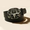 Texas retro old bull's head board buckle belt, western style relief pentagram male and female punk tooling