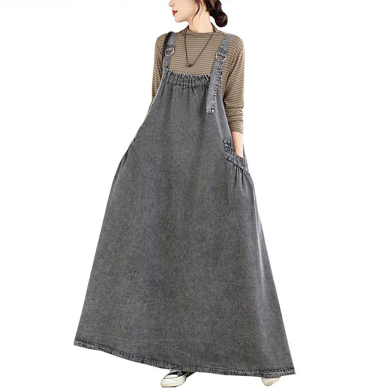 Women's Retro Loose-Fit Denim Long Skirt - Four Seasons Versatile, Slimming, and Wide Hem Design