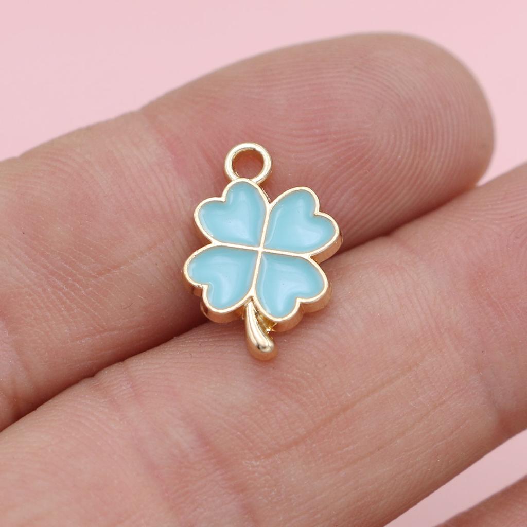 10pcs Gold Plated Green Lucky Enamel Clover Flower Charm for Jewelry Making Necklace Handmade Bracelet Accessories DIY