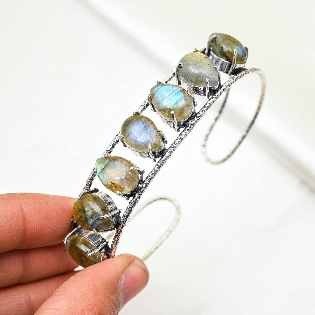 Bracelet en Labradorite Bijoux en Pierres Précieuses, Bracelet Réglable en Argent Sterling Massif 925, Cadeau Pour Femmes Bracelet Fait Main