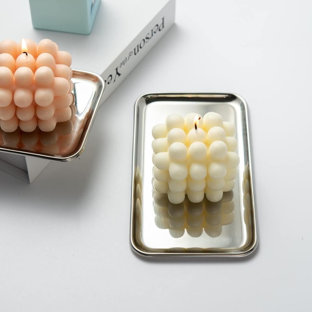 IMEEA Stainless Steel Accessory Tray, Coin Tray, Small Item Tray, Key Tray, Cash Tray, Square, Silver, Set of 2