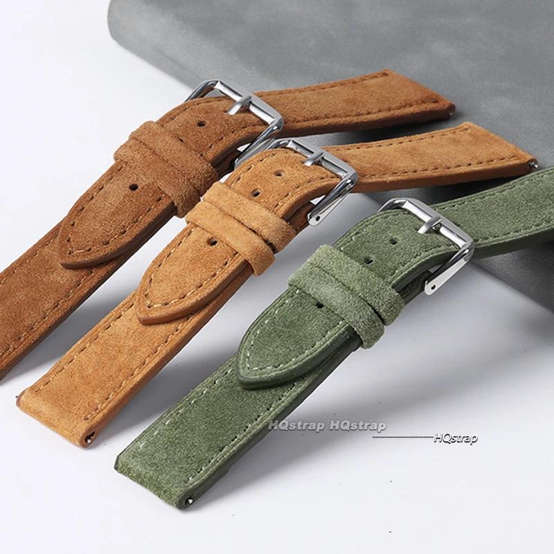 Vintage Suede Leather Watch Strap 18mm 19mm 20mm 21mm 22mm 24mm Brown Grey Handmade Watchband Universal Replacement Wristband