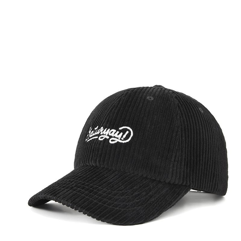 

Niche design new spring and autumn retro corduroy embroidered letters street versatile solid color baseball caps for men and women M（56-58cm） чёрный