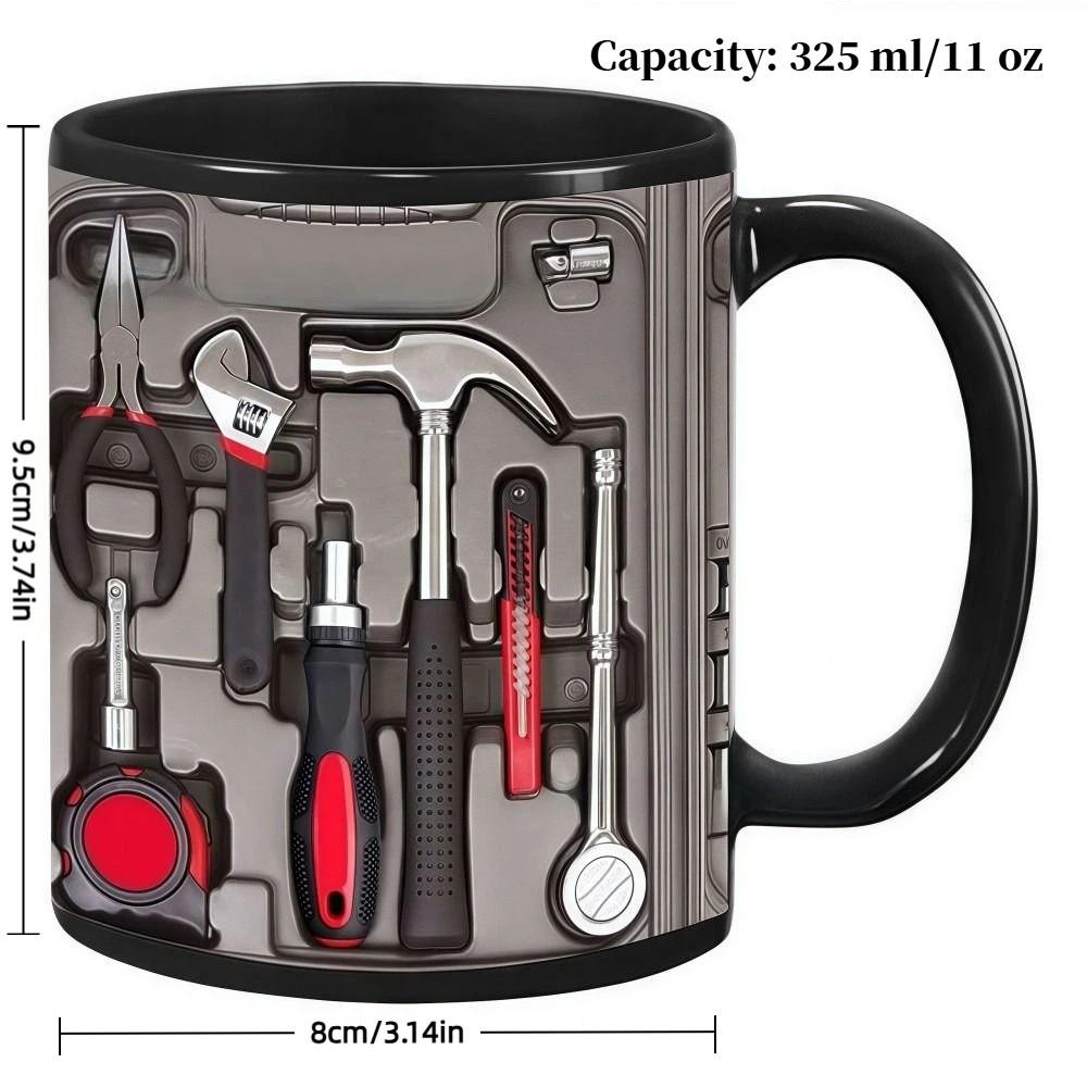 Tool Pattern Design Mechanic Coffee Mug Wrench Pattern Ceramic Flat Print Water Cup 325ML 11oz 2D Creative Tea Cup Gifts for man