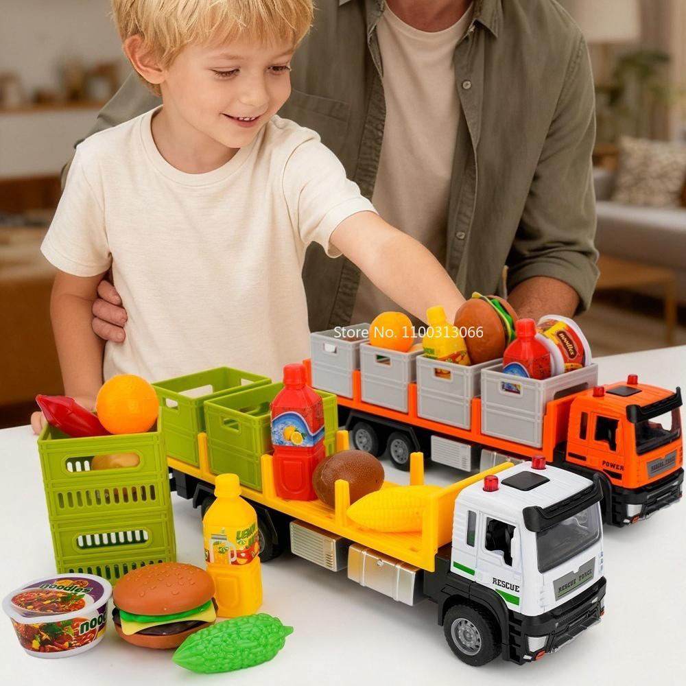1:32 Scale Fruit Vegetable Transportation Vehicle Toy Model Car Alloy Front End Miniature Engineering Vehicles Kids' Edutainment