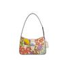 Eliza 24 Floral Print Buckle Closure Cow Leather Shoulder Bag Medium Size Women's Ivory White with Multi-color