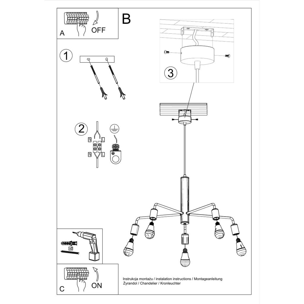 Lampa Wisząca Duomo 5 E27 Czarny Sollux Sl.0304
