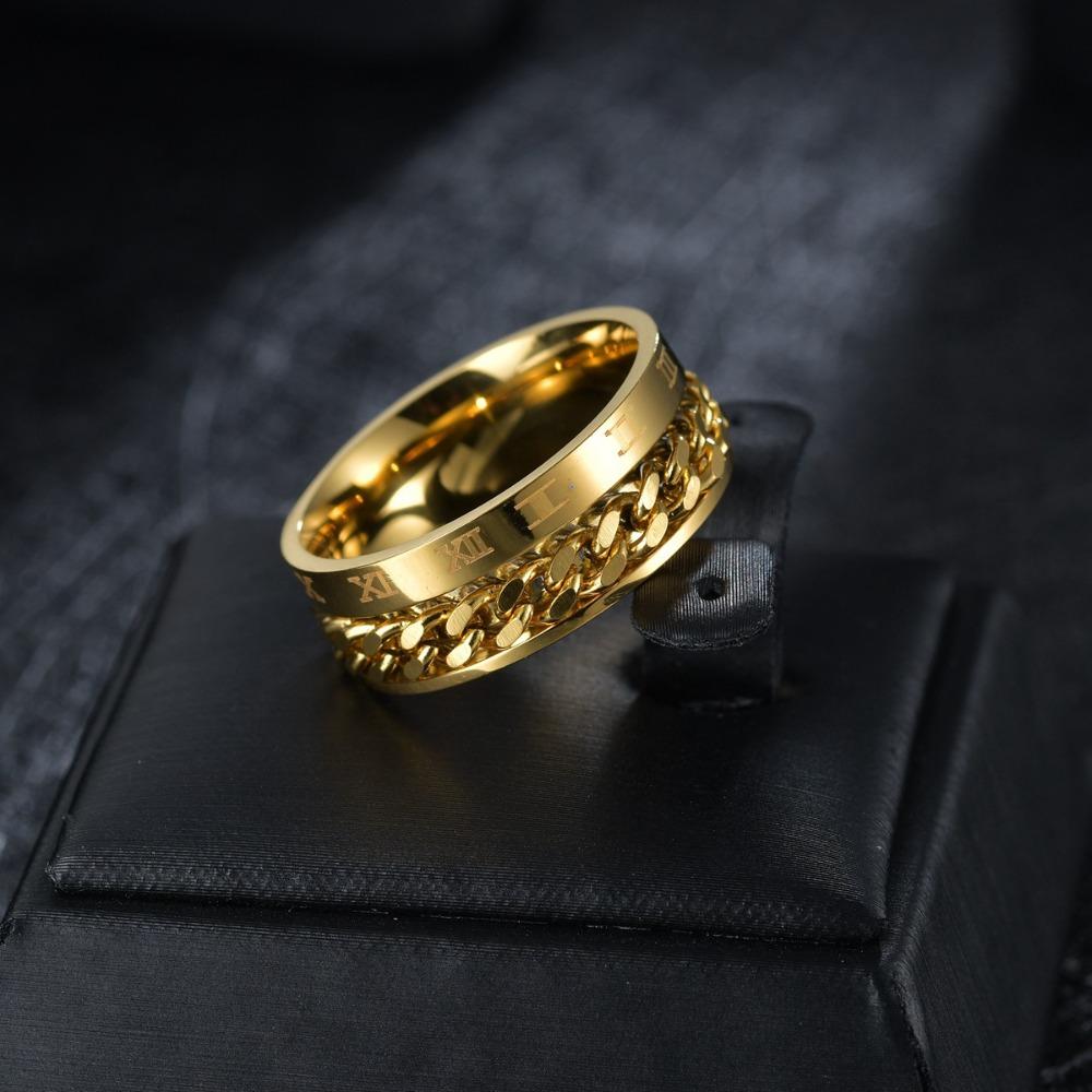Men's Hip Hop Rotating Chain Titanium Steel Ring Personality Trendy Single Pinky Ring Student Fashion Jewelry