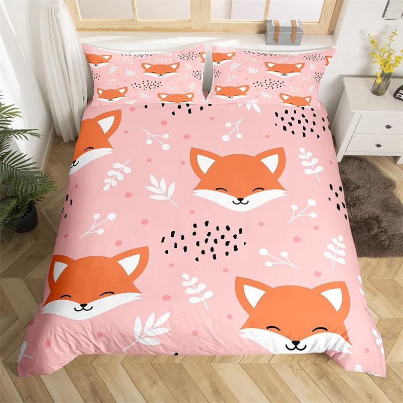 Mädchen Cartoon Fuchs Bettbezug Kawaii Tier Bettdeckenbezug Mikrofaser Waldtiere Bettwäscheset Einzeln Queen Für Kinder Erwachsene