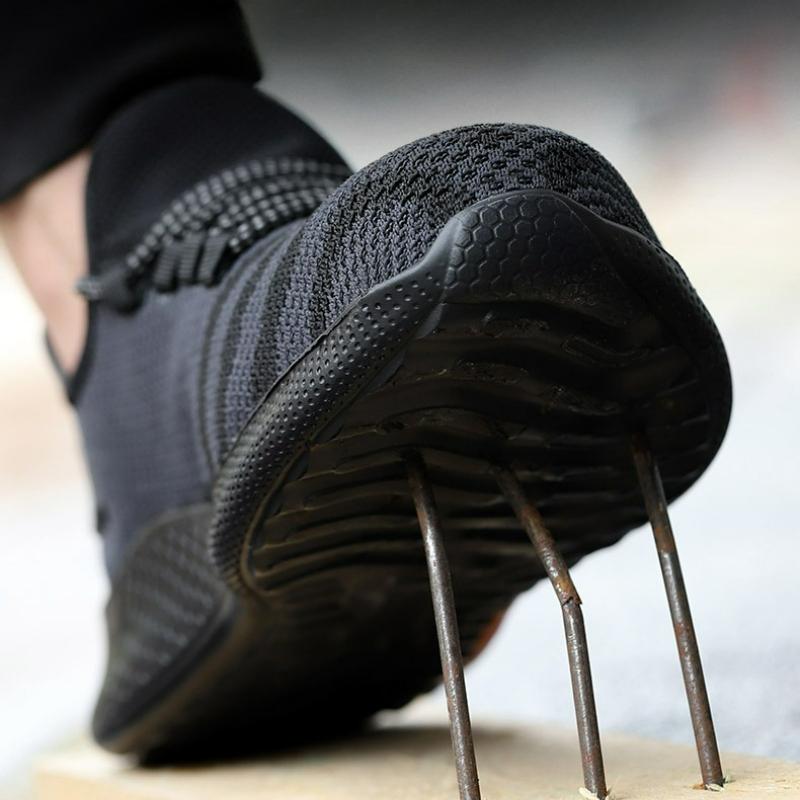 Men's Safety Shoes Work Safety Shoes Breathable Anti-Puncture Protective Shoes Lightweight Sneakers Lace-up Indestructible Boots