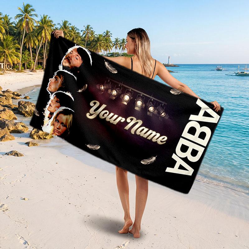 ABBA Customized Name Text Beach Towel, Soft Absorbent Towel Beach Pool Travel Personal Gift